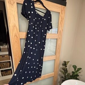 Old Navy Navy Blue Polka Dot Maxi Dress